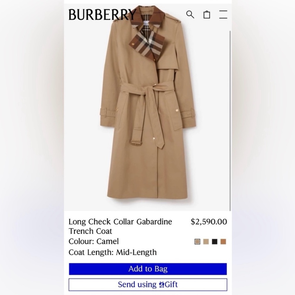 long check color gabardine trench coat